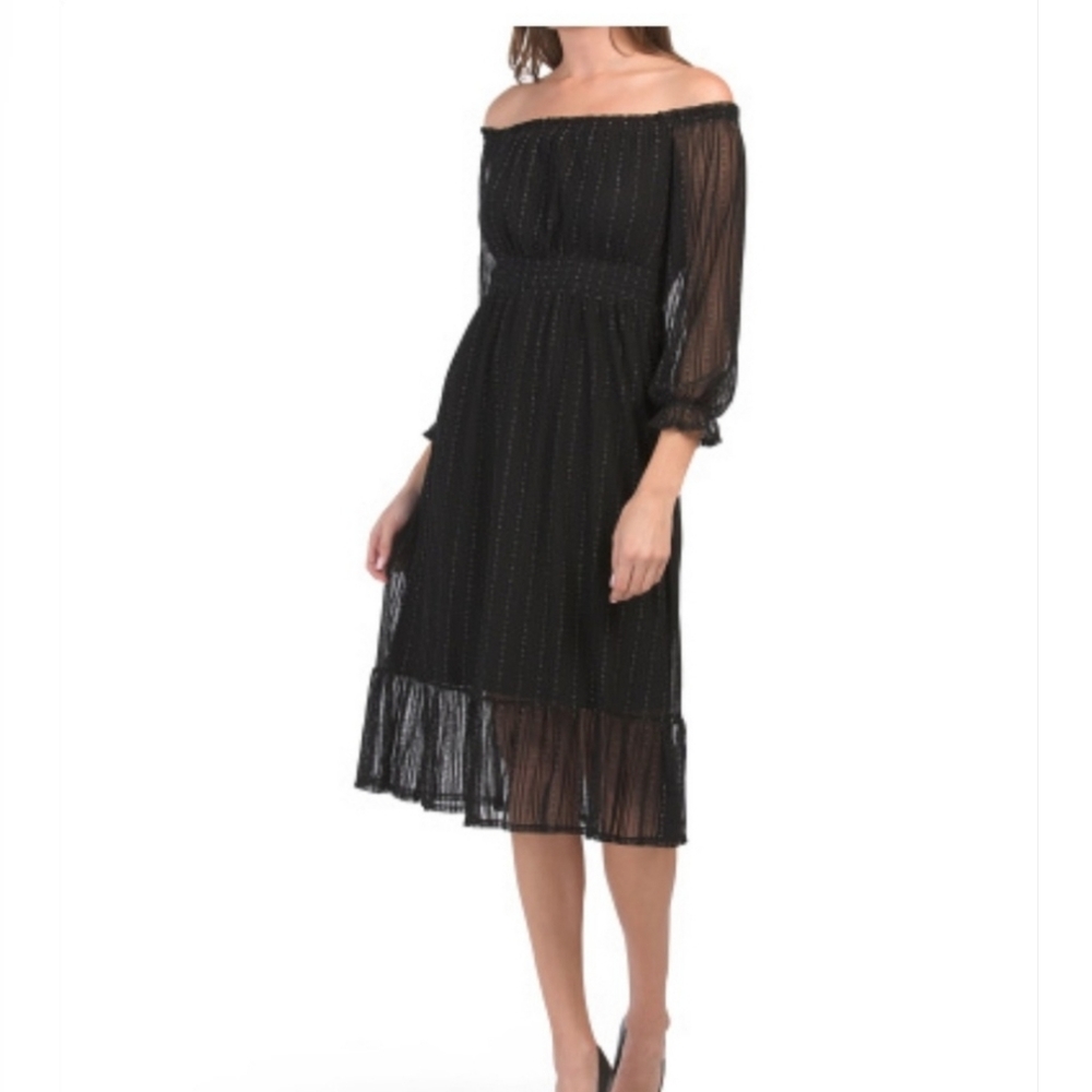 Off the Shoulder Sparkly Midi Dress